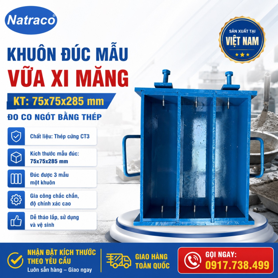 Khuôn đúc mẫu vữa xi măng 75x75x285mm bằng thép